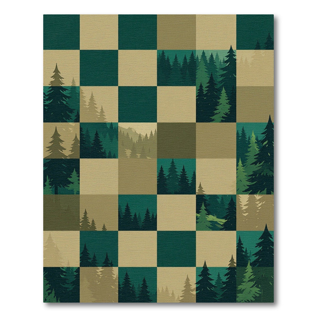 Forest Squares Evergreen Forest Panorama Rug