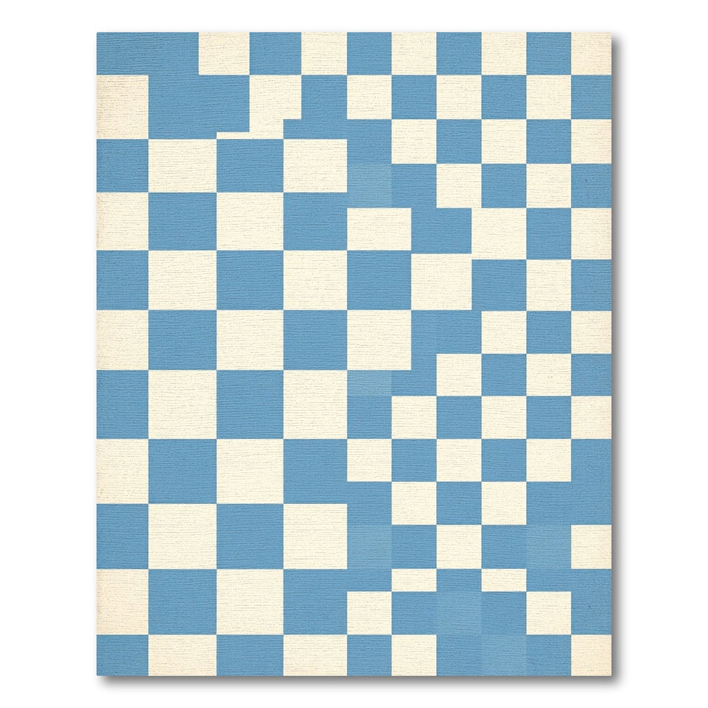 Modern Blue White Abstract Grid Rug