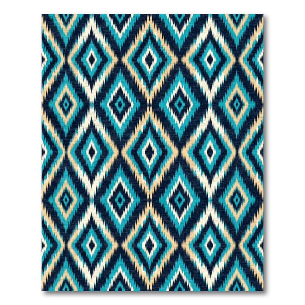 Teal Blue Cream Ornate Diamond Geometry Rug
