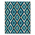 Teal Blue Cream Ornate Diamond Geometry Rug