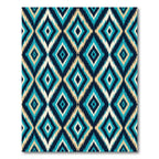 Teal Blue Cream Ornate Diamond Geometry Rug