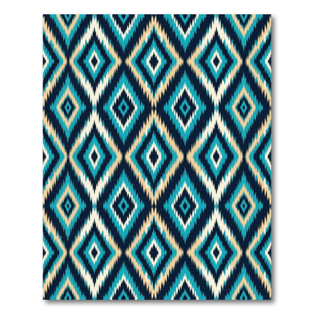 Teal Blue Cream Ornate Diamond Geometry Rug
