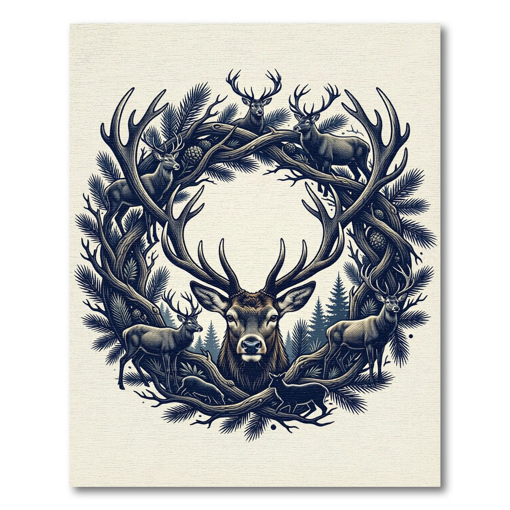 Majestic Forest Stag Silhouette Wreath Rug