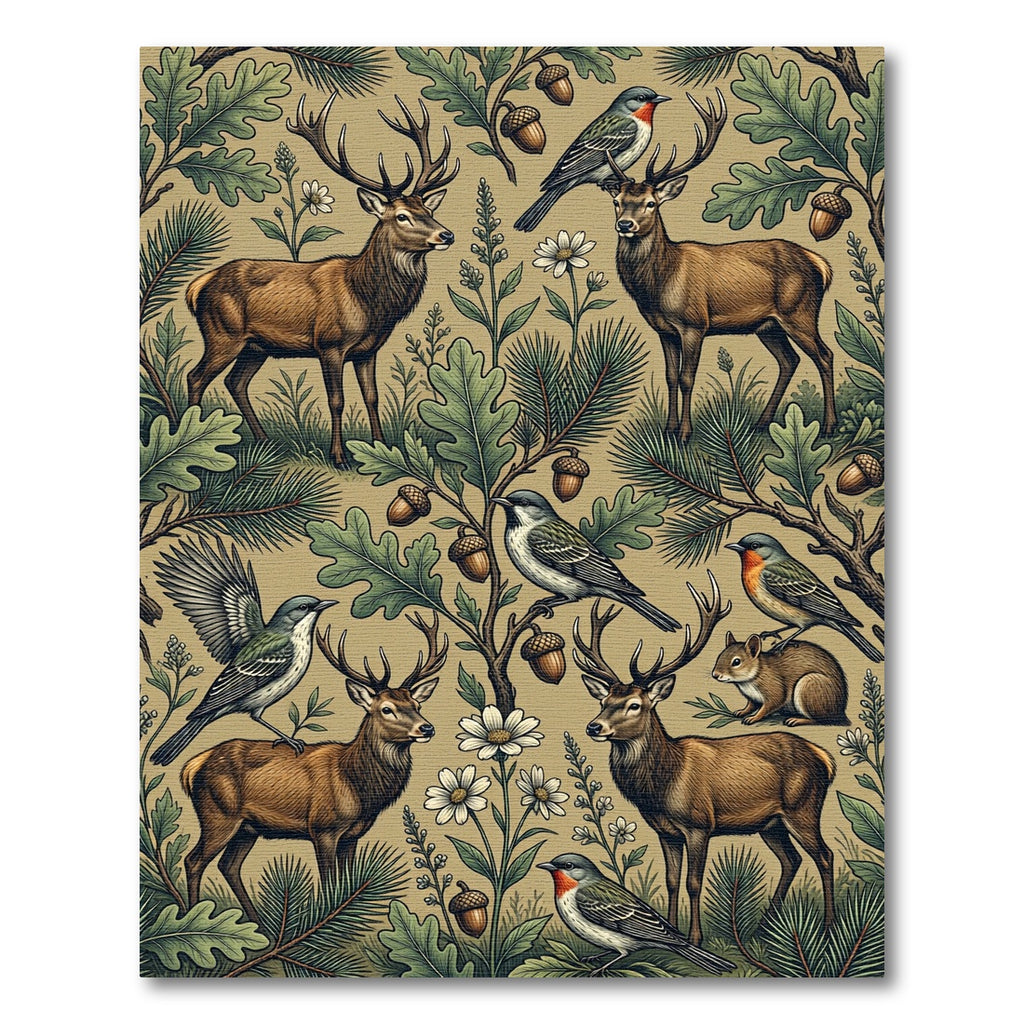 Vintage Woodland Deer and Forest Fauna Rug