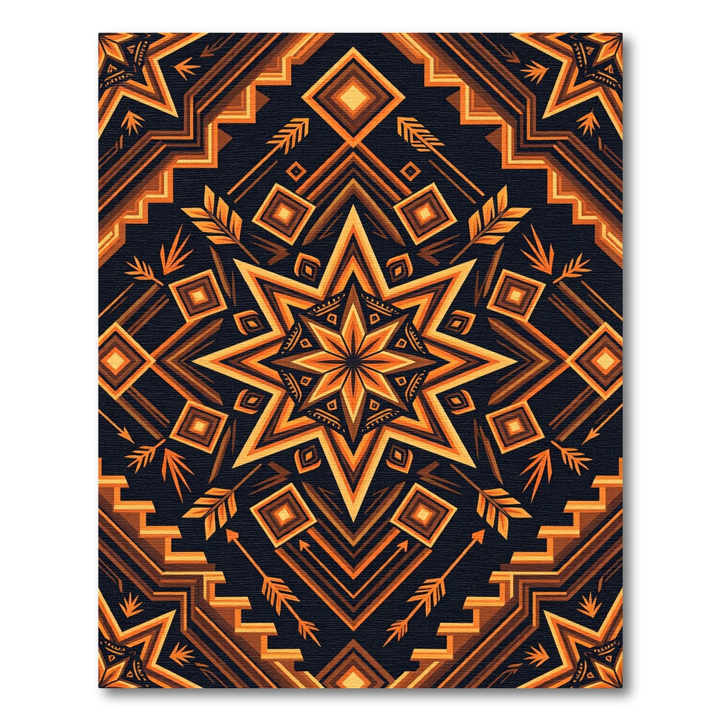 Geometric Golden Star Amber Aztec Art Rug