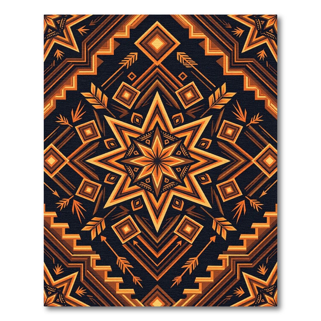 Geometric Golden Star Amber Aztec Art Rug