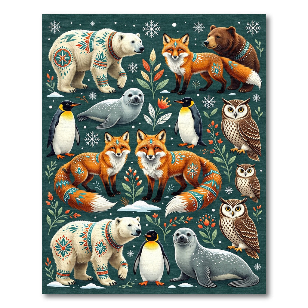 Whimsical Winter Forest Animal Ensemble Rug