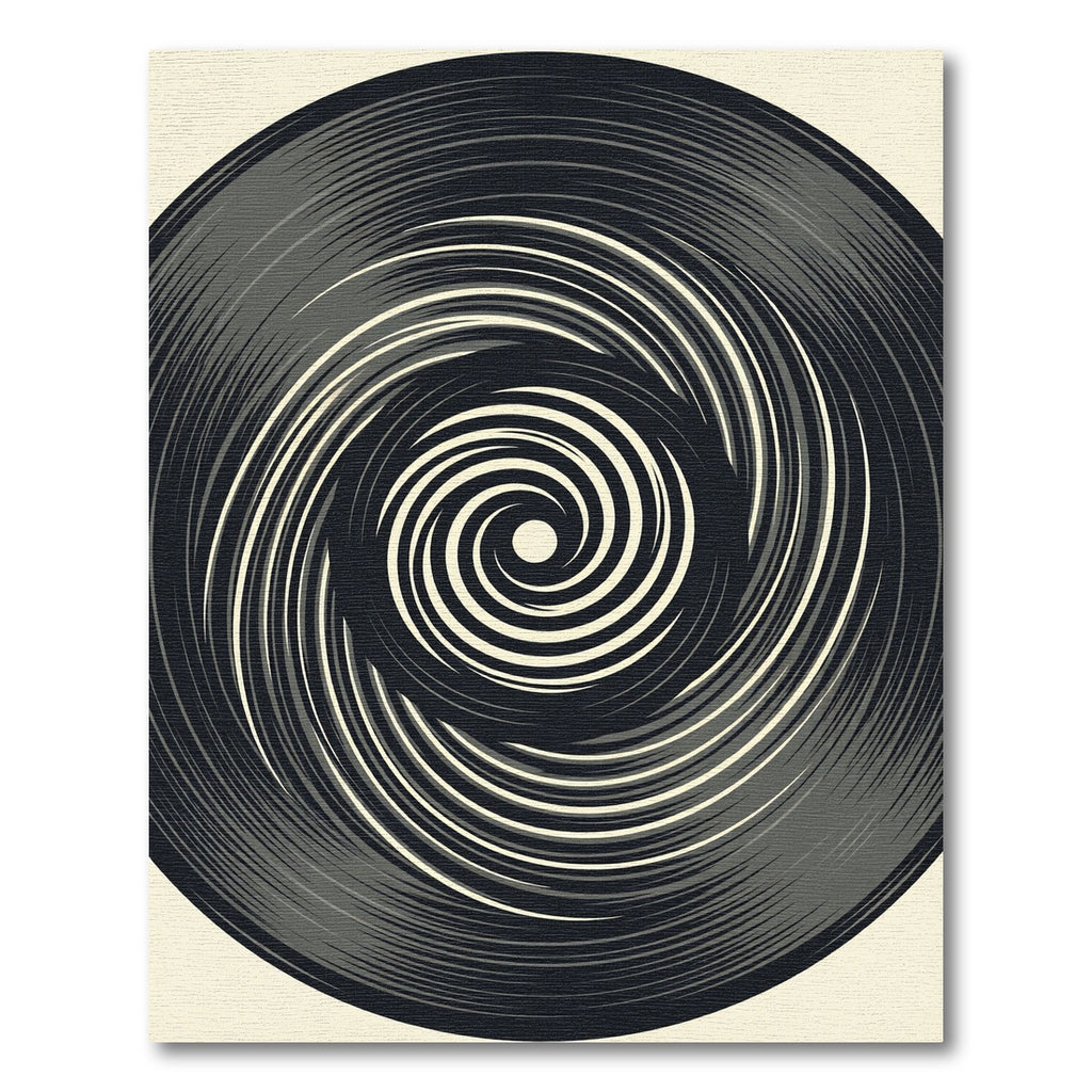 Minimalist Monochrome Swirling Circular Vortex Rug