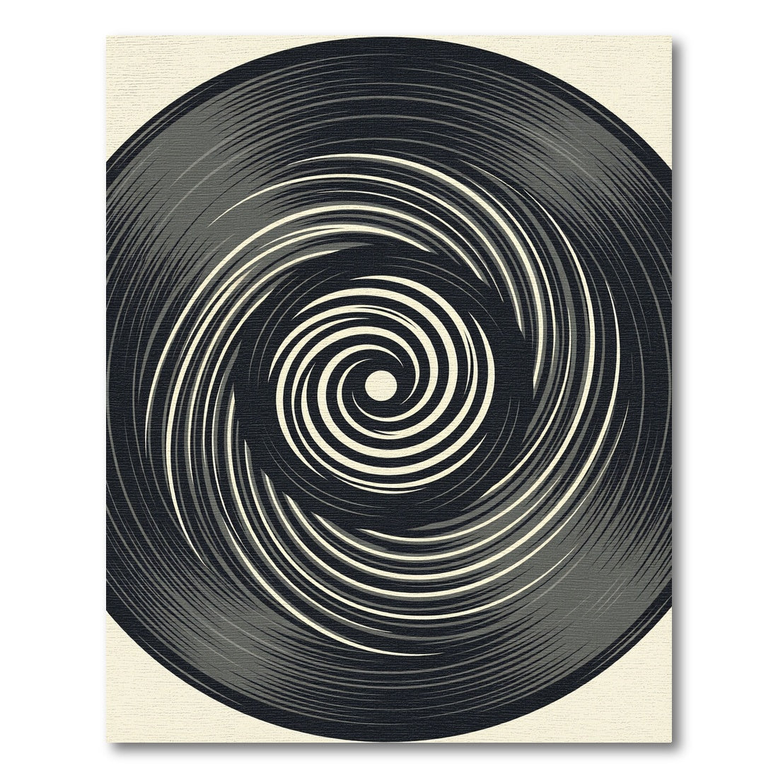Minimalist Monochrome Swirling Circular Vortex Rug