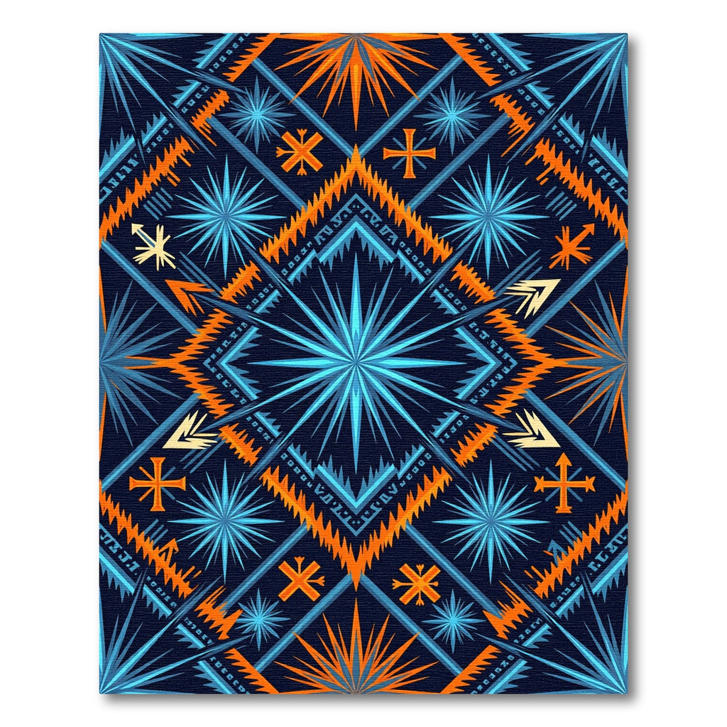 Deep Blue Orange Starburst Geometric Rug