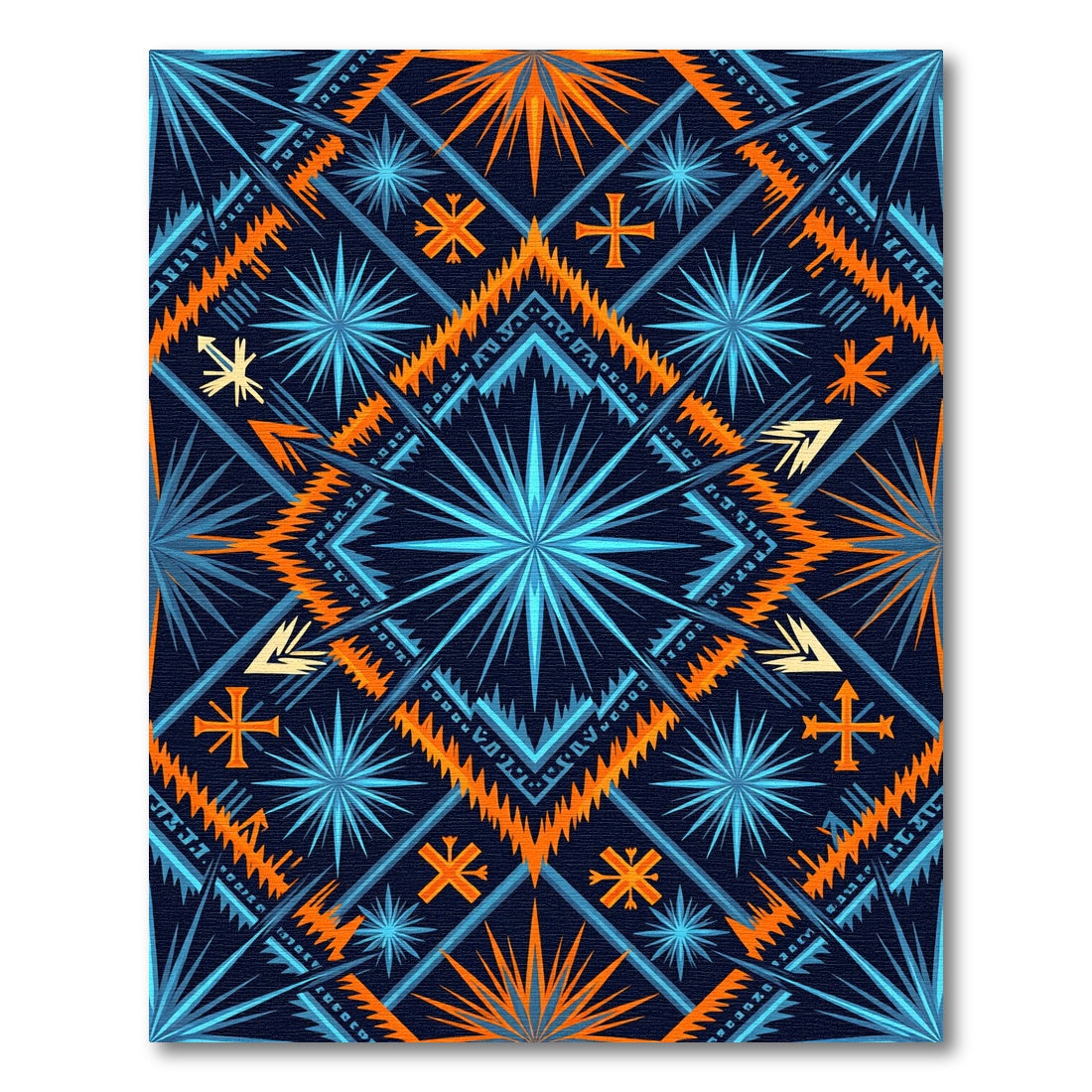 Deep Blue Orange Starburst Geometric Rug