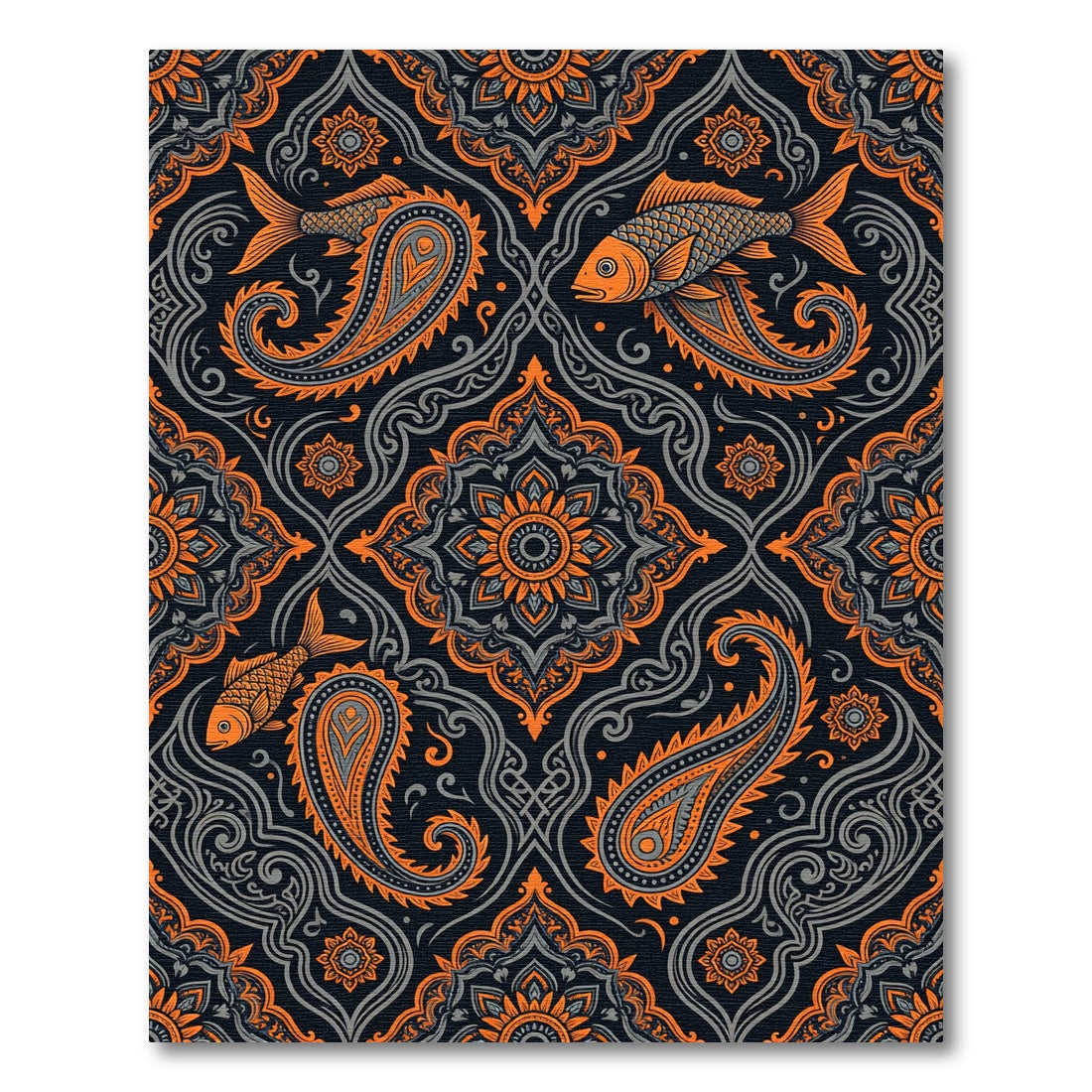 Exotic Orange Fish Paisley Brocade Rug
