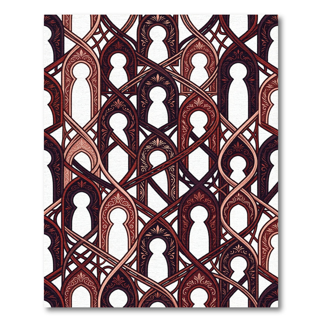 Intricate Burgundy Arched Lattice Overlay Rug