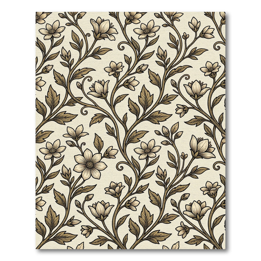 Cream and Brown Floral Vine Meadow Rug