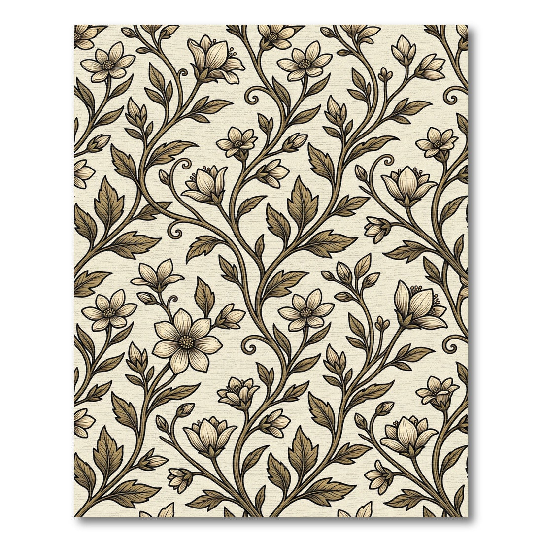 Cream and Brown Floral Vine Meadow Rug