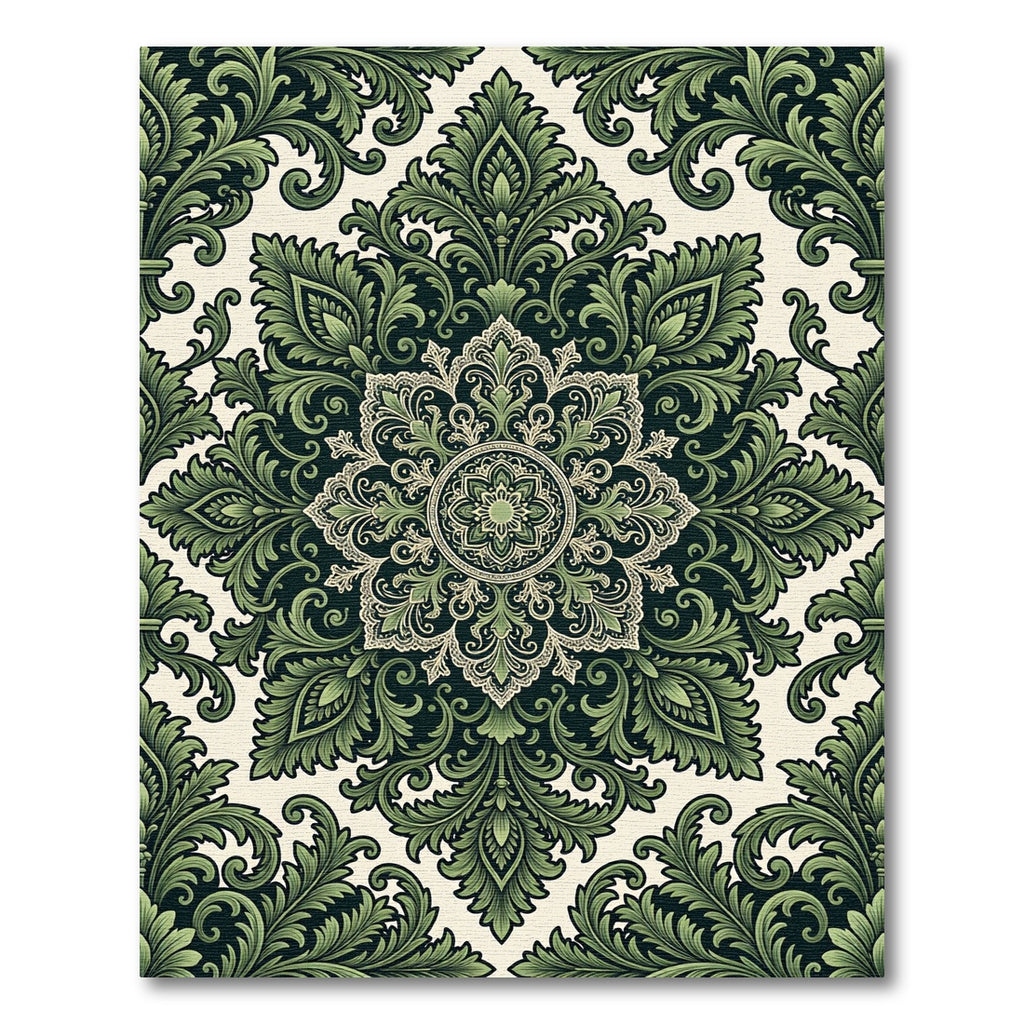 Deep Green Acanthus Leaf Medallion Rug