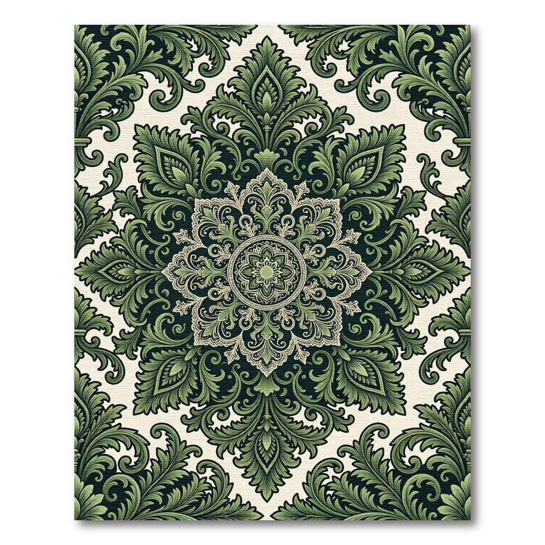 Deep Green Acanthus Leaf Medallion Rug