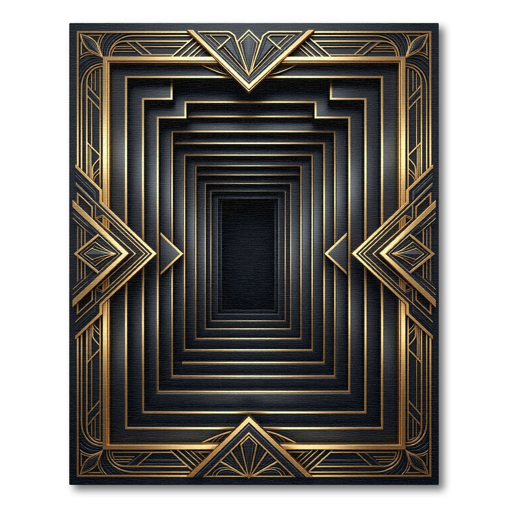 Art Deco Black Gold Geometric Frame Rug