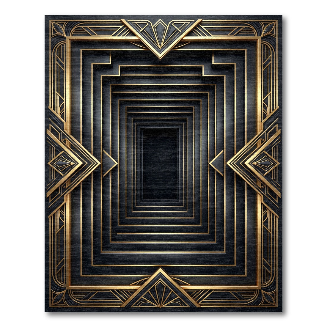 Art Deco Black Gold Geometric Frame Rug