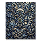 Elegant Blue Gold Ornate Damask Rug