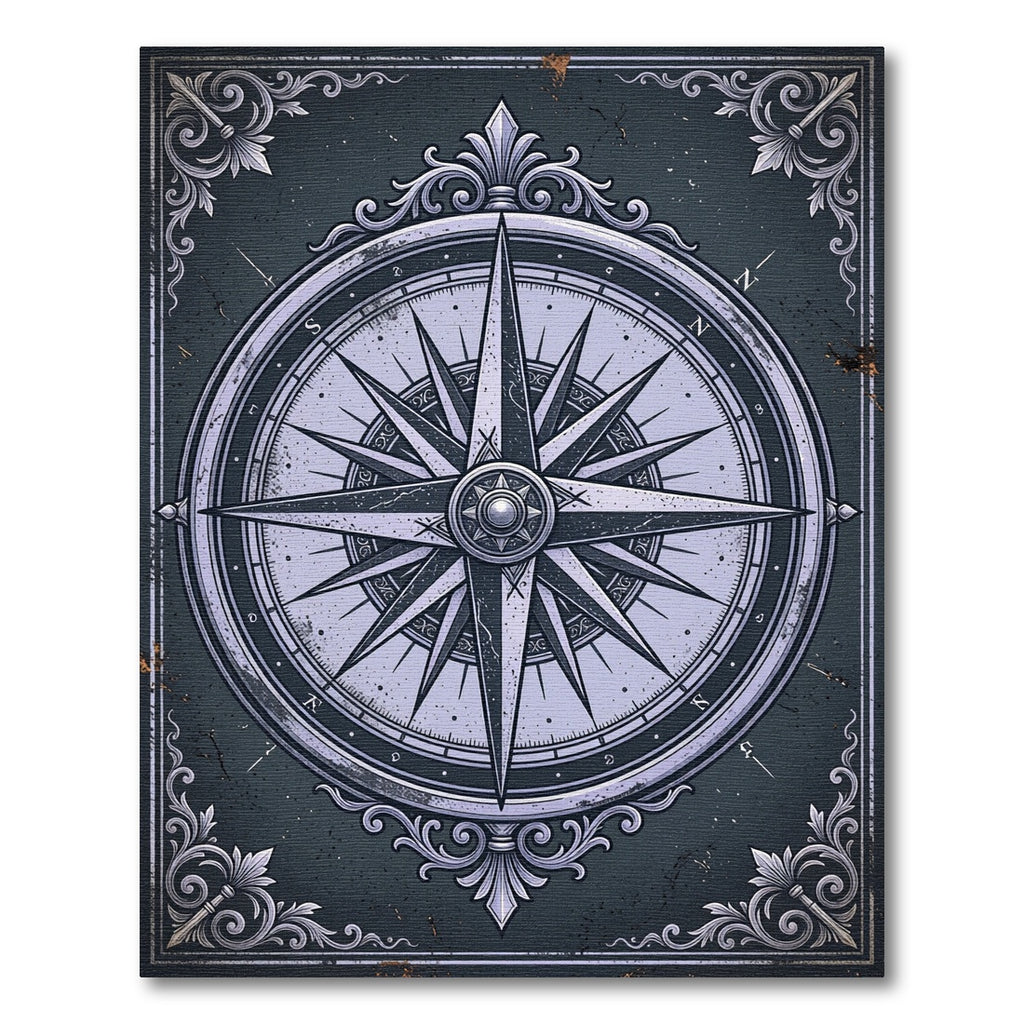 Vintage Slate Compass Rose Medallion Rug