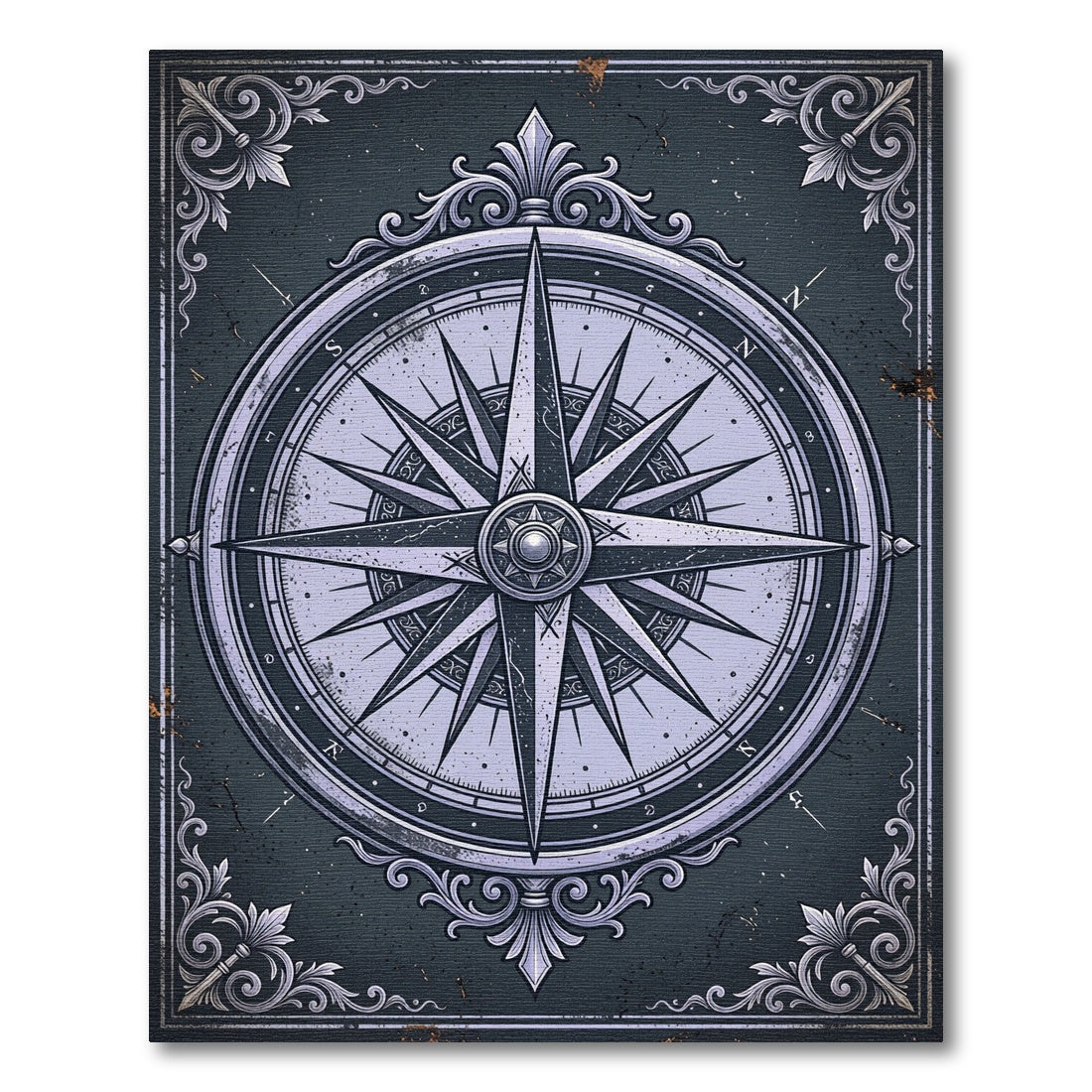 Vintage Slate Compass Rose Medallion Rug