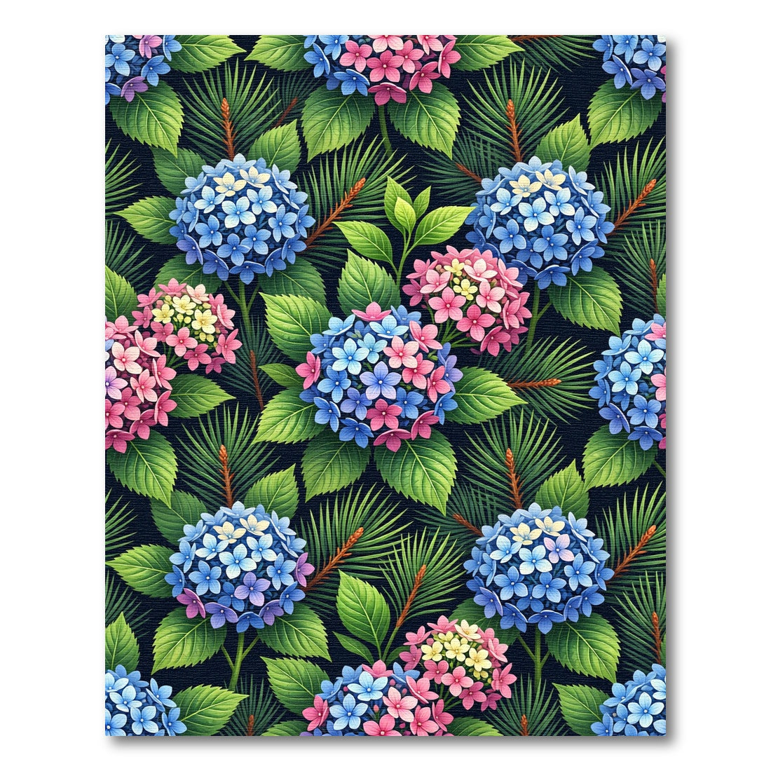 Lush Blue Pink Hydrangea Foliage Rug