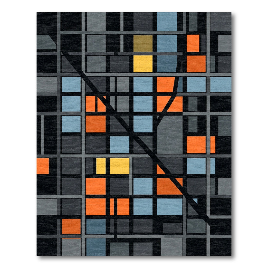 Abstract Grid Orange Blue Yellow Rug