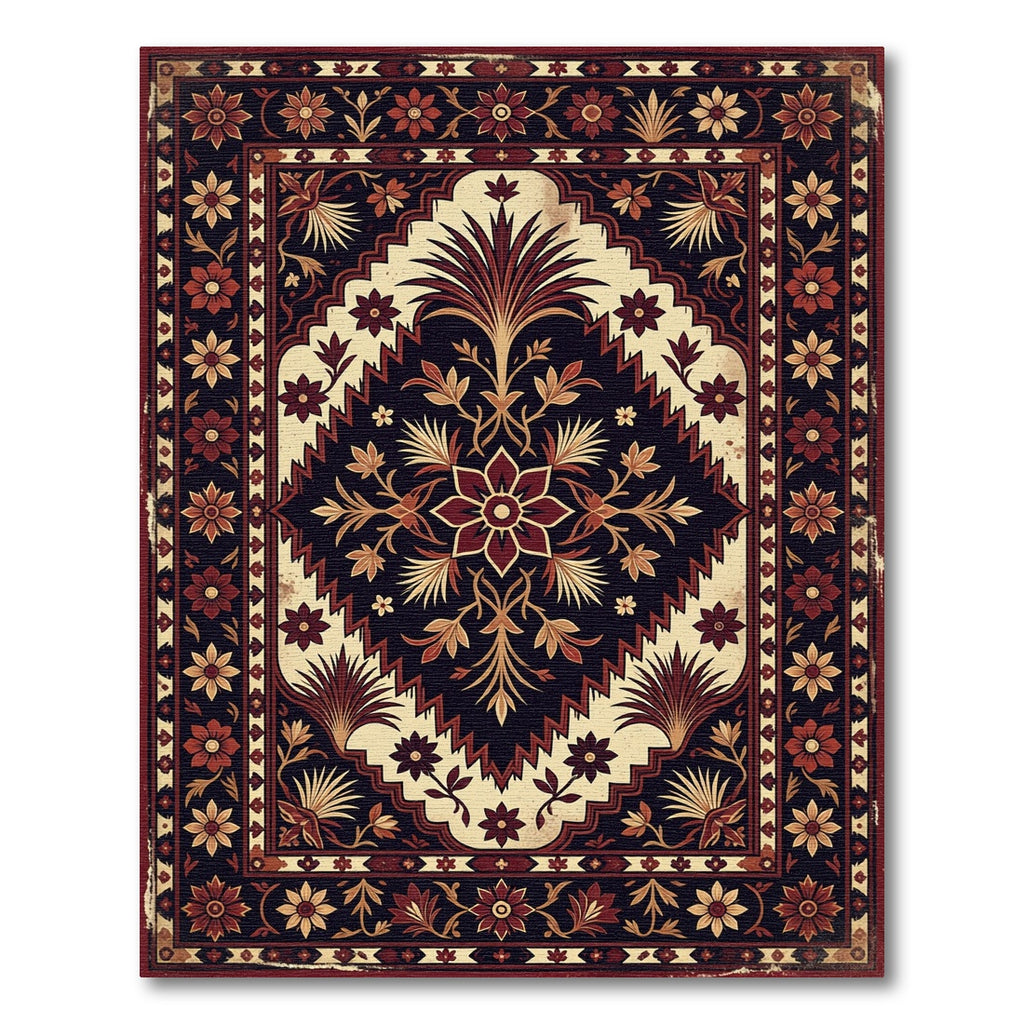 Crimson Gold Floral Centerpiece Medallion Rug