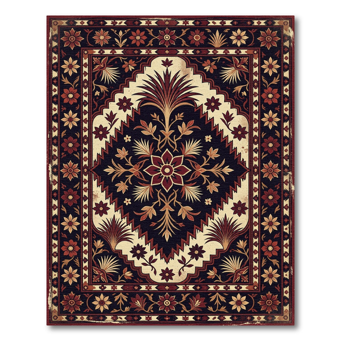 Crimson Gold Floral Centerpiece Medallion Rug