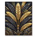 Elegant Black Gold Feather Radiance Rug