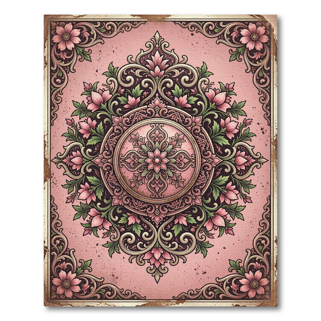 Antique Pink Floral Arabesque Rug
