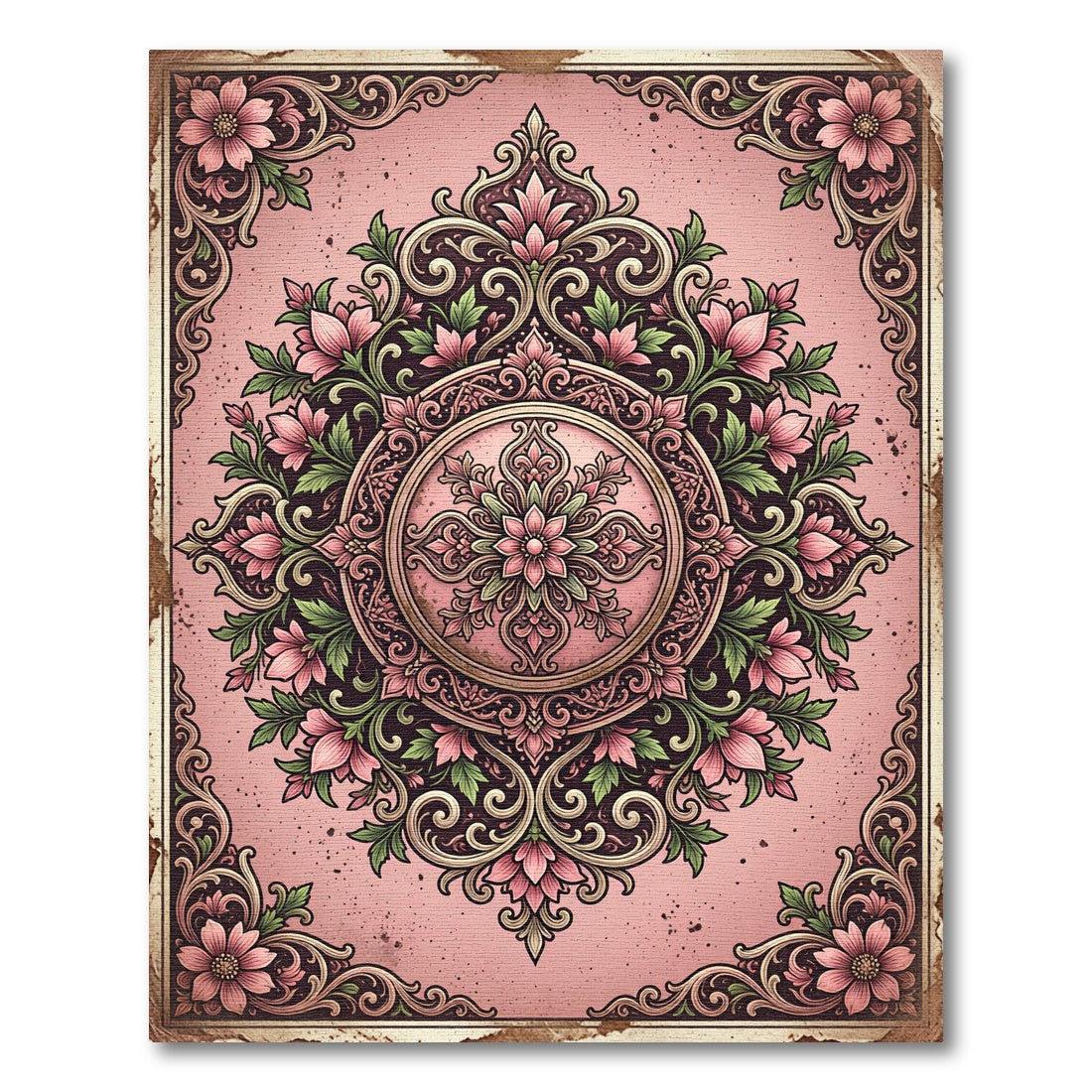 Antique Pink Floral Arabesque Rug