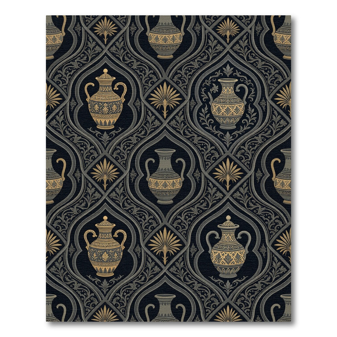 Gold and Gray Ornamental Vase Pattern Rug