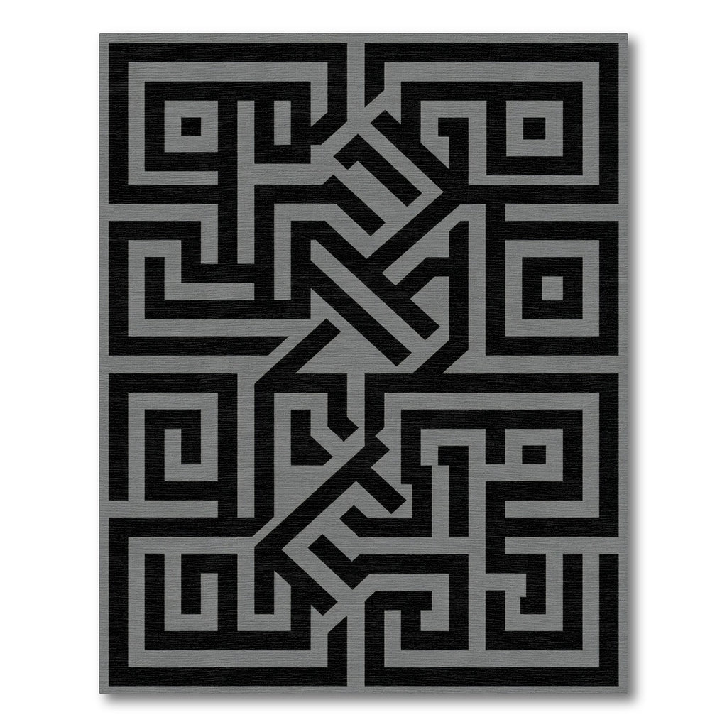 Black Gray Geometric Maze Rug