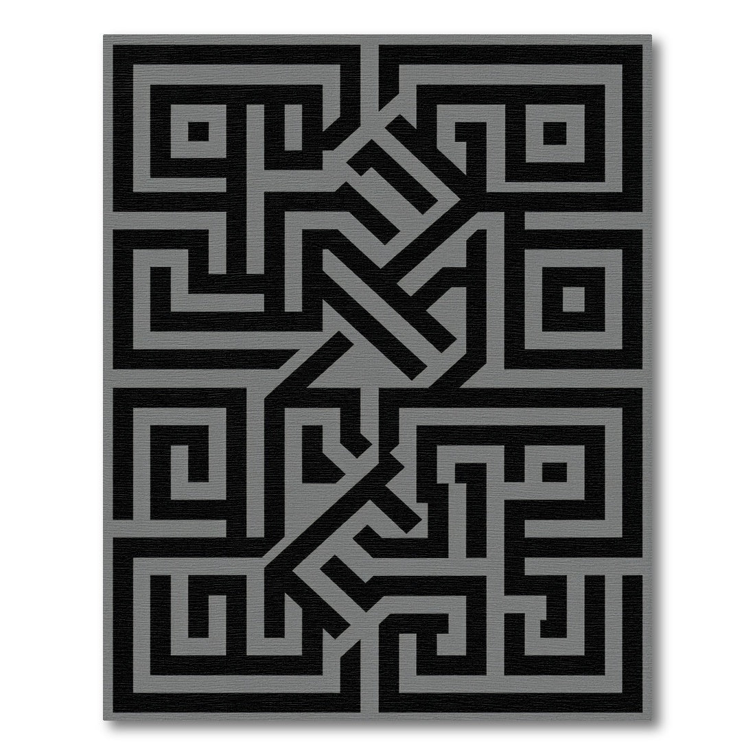 Black Gray Geometric Maze Rug