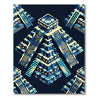 Electric Blue Isometric Ancestral Pyramid Art Rug