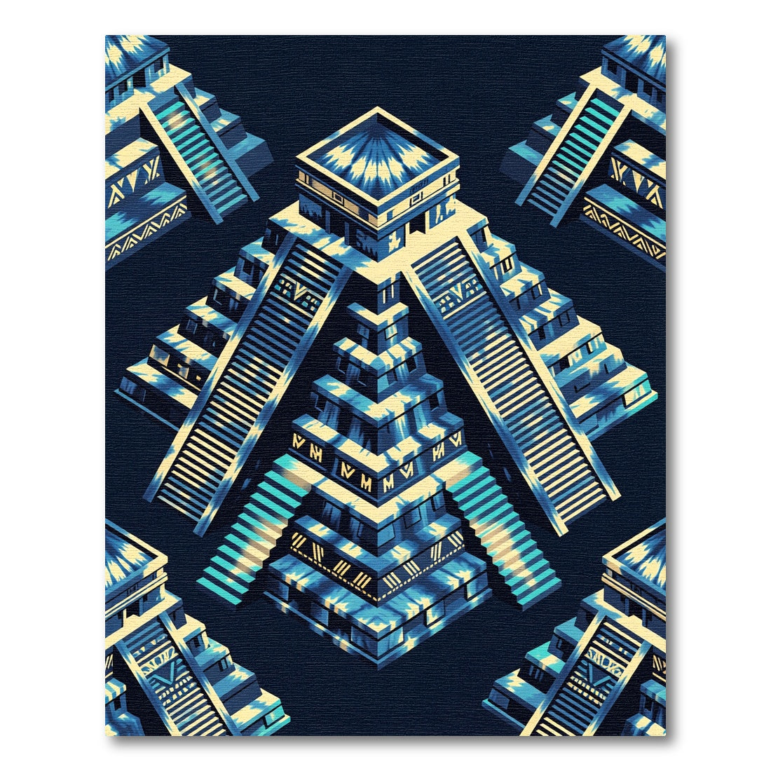 Electric Blue Isometric Ancestral Pyramid Art Rug