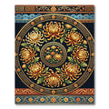 Golden Chrysanthemum Medallion Circular Black Accent Rug