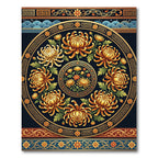 Golden Chrysanthemum Medallion Circular Black Accent Rug
