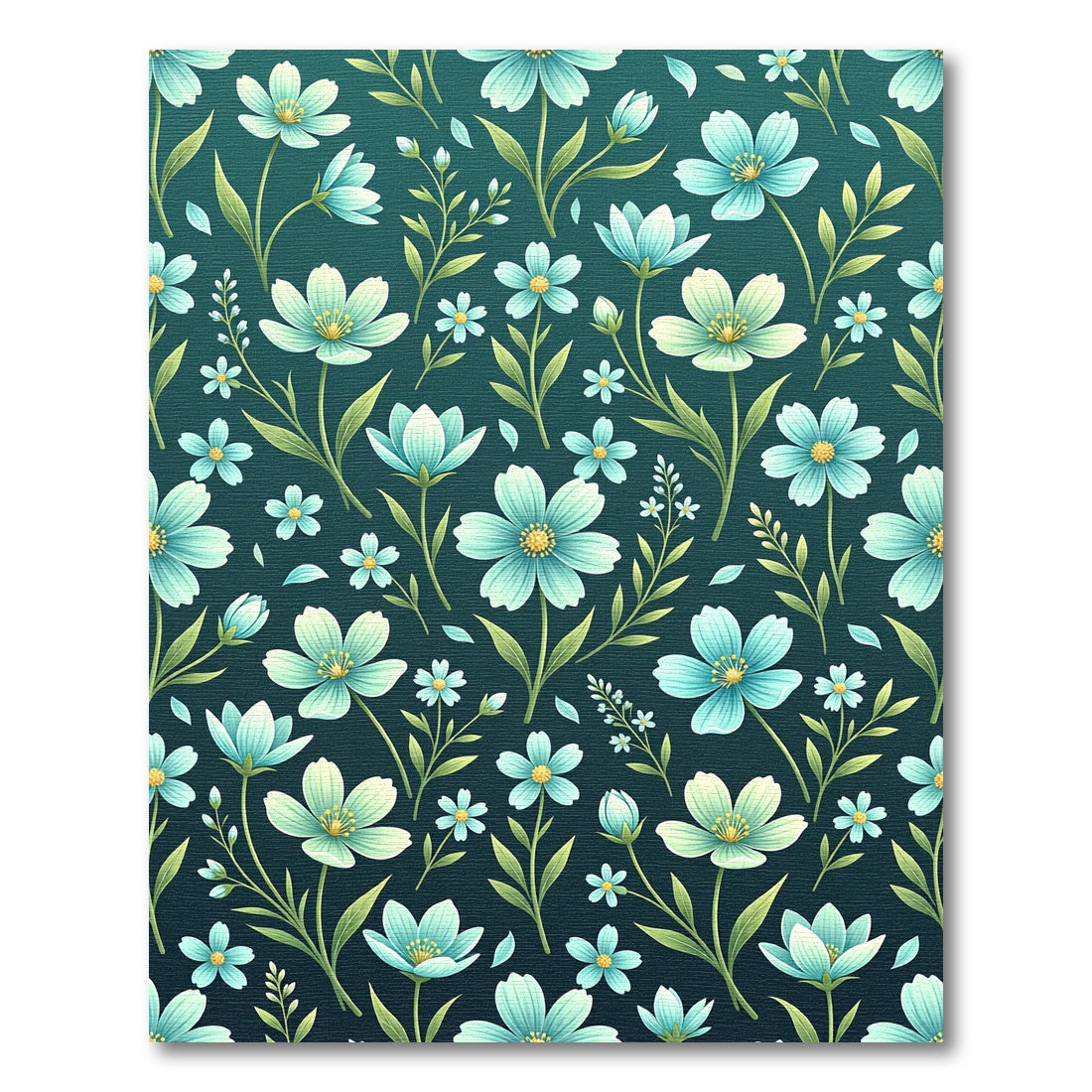 Teal Floral Garden Motif Rug