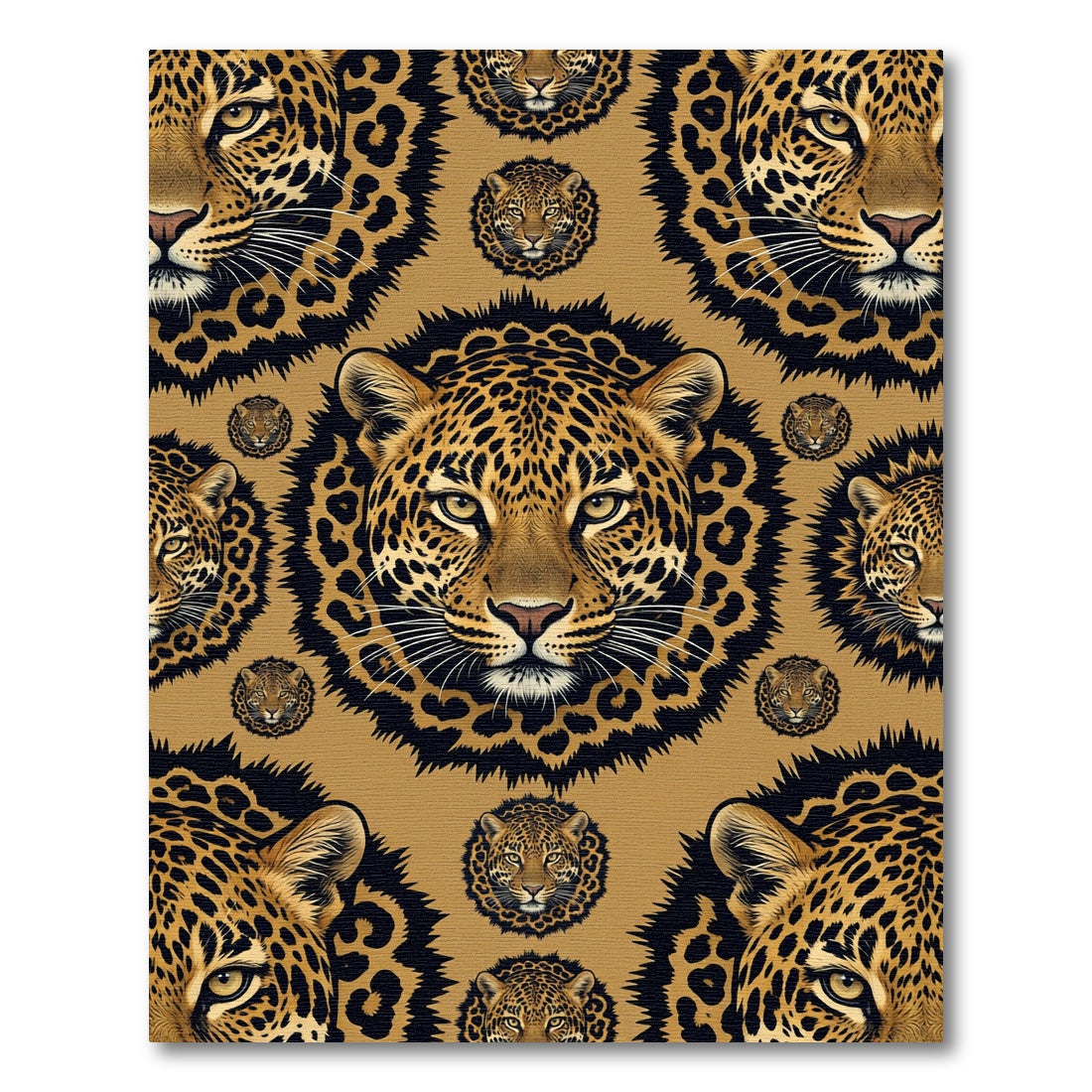Golden Leopard Face Seamless Animal Texture Rug