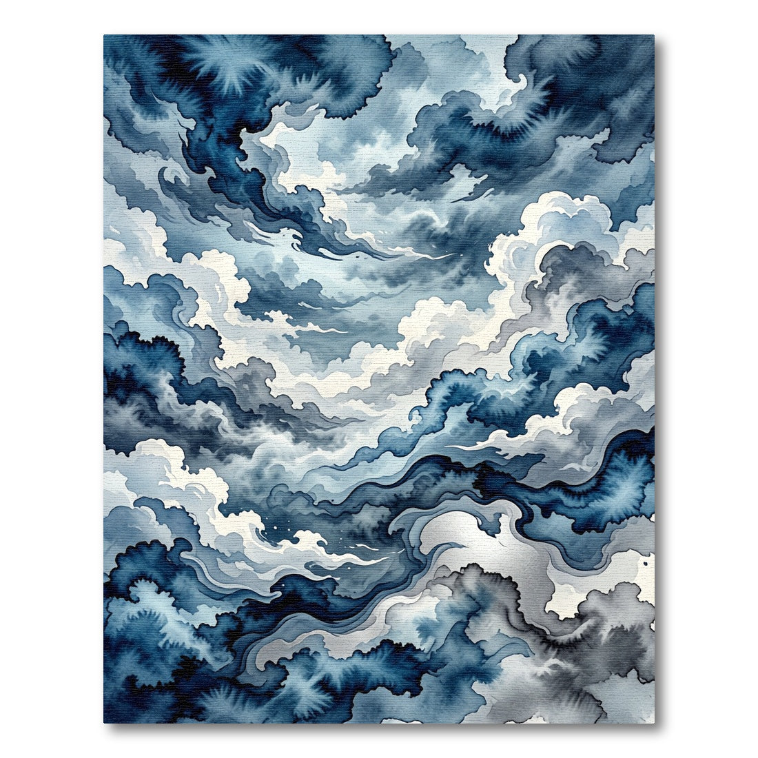 Deep Blue Cloudy Sky Watercolor Rug