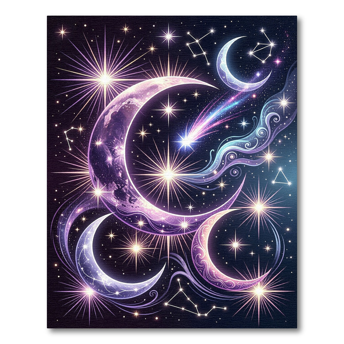 Celestial Purple Lunar Crescent Starry Sky Rug