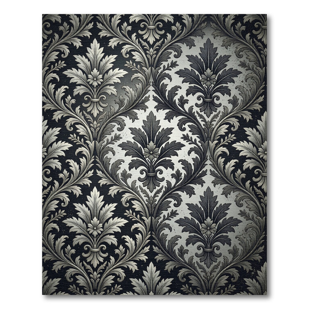 Elegant Monochrome Black Damask Scroll Rug