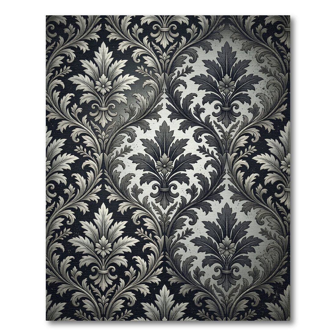 Elegant Monochrome Black Damask Scroll Rug