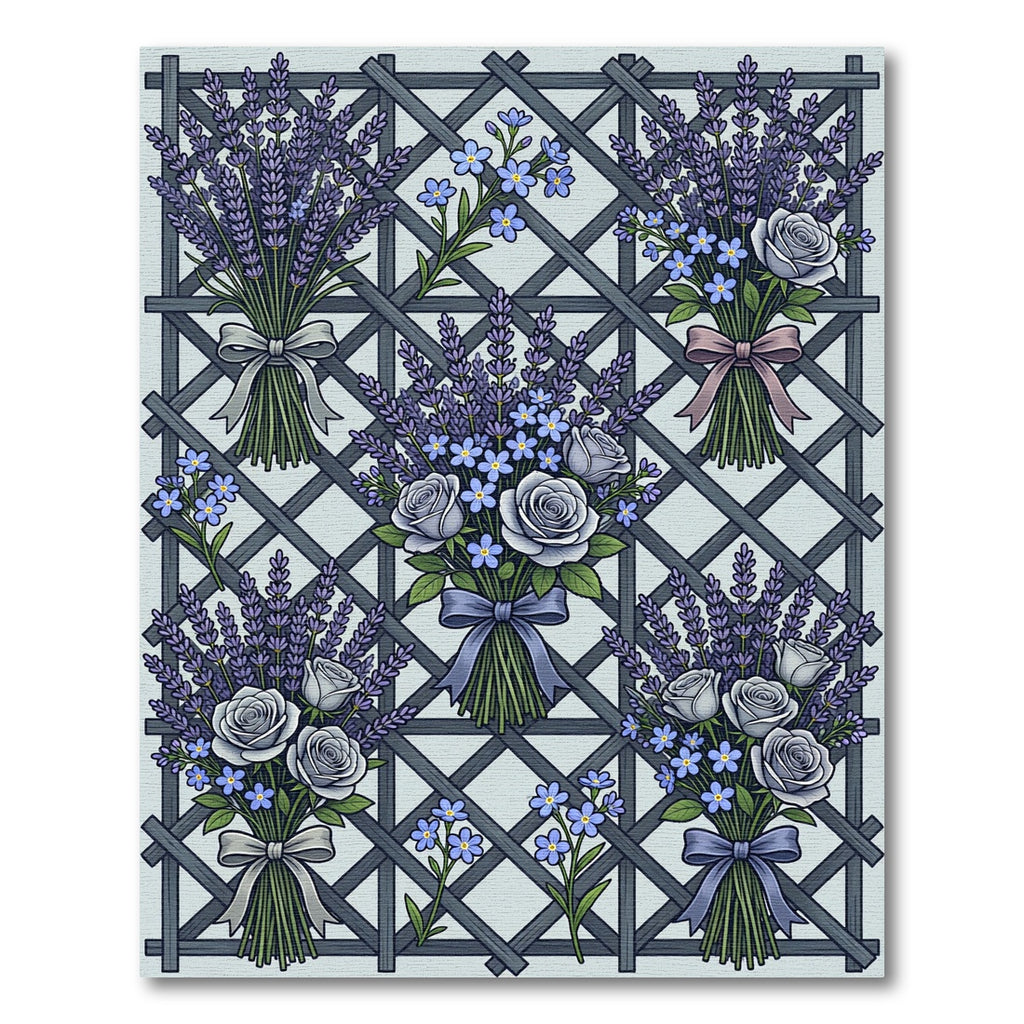 Lavender Rose Bouquet Trellis Art Rug