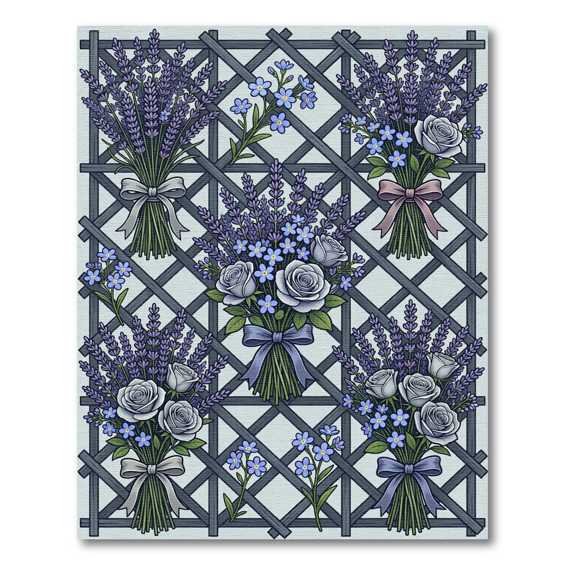Lavender Rose Bouquet Trellis Art Rug