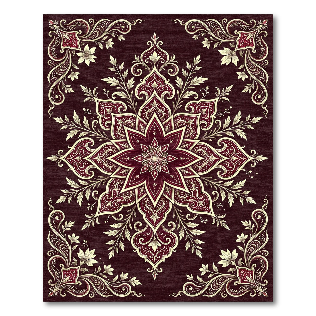 Rich Crimson Floral Medallion Harmony Rug