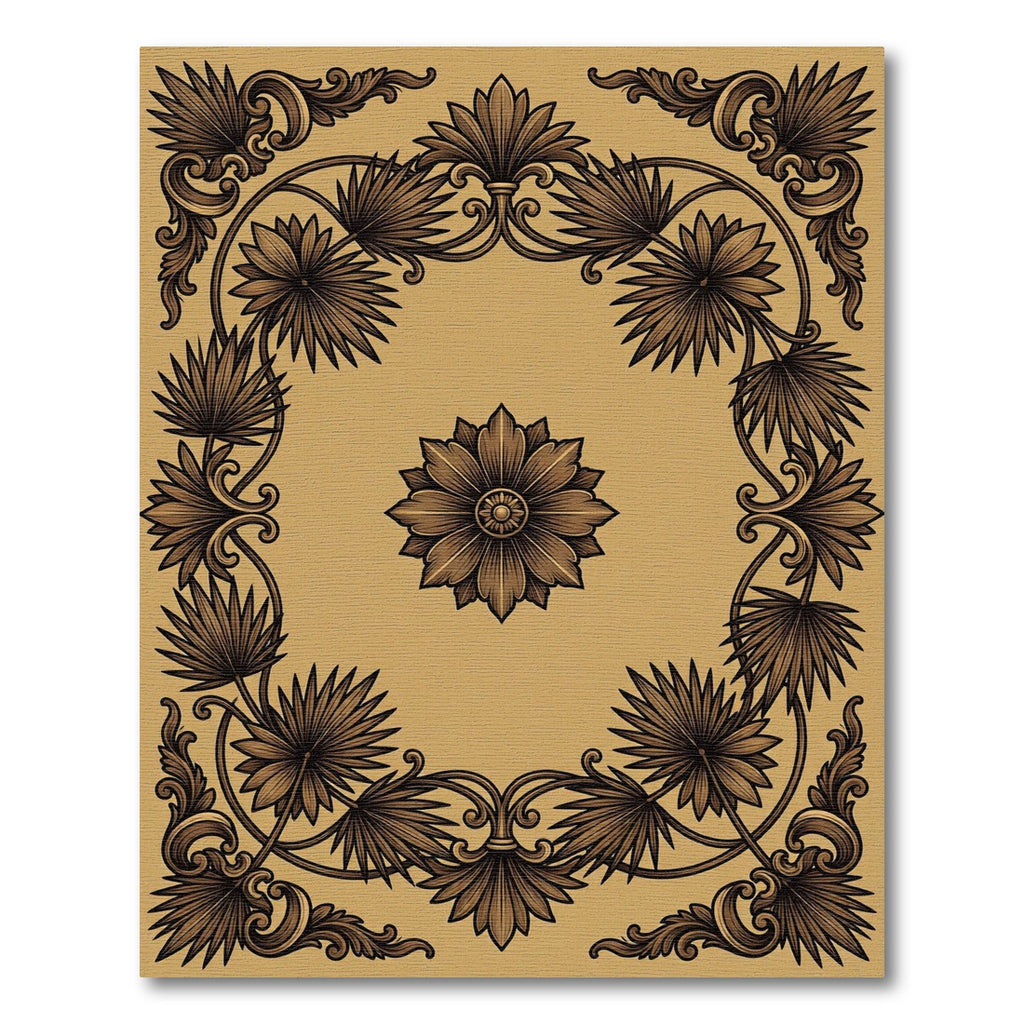 Ornate Golden Beige Floral Scroll Rug